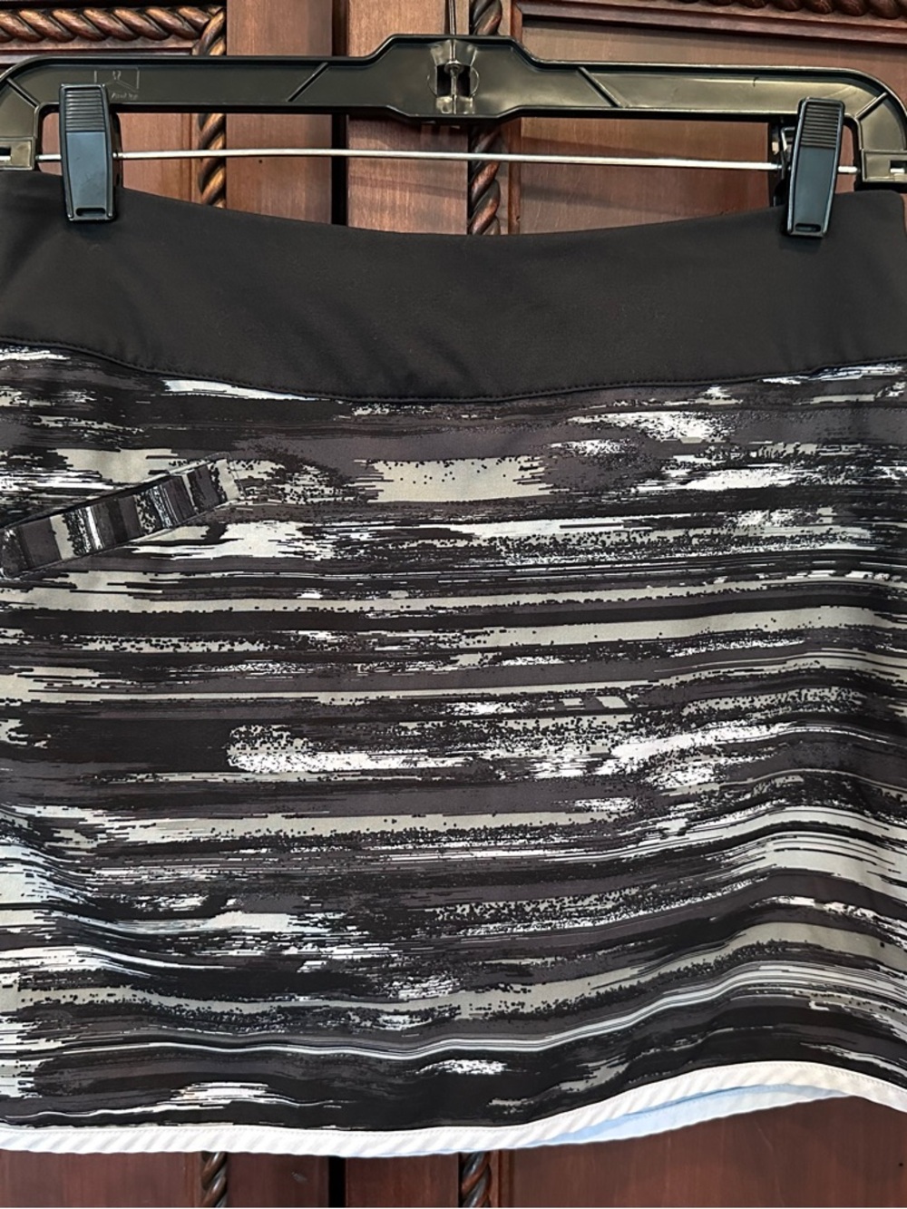 Athleta Black and White Mini Skirt with Abstract Stripe Print
